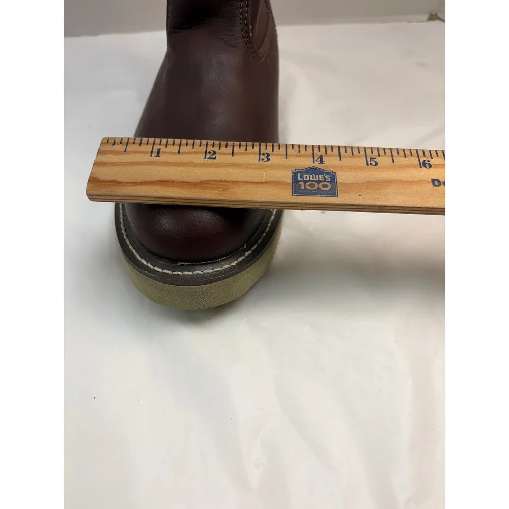 AdTec Mens Brown Leather Wellington Work Boots Pull On Wedge Sole Round Toe